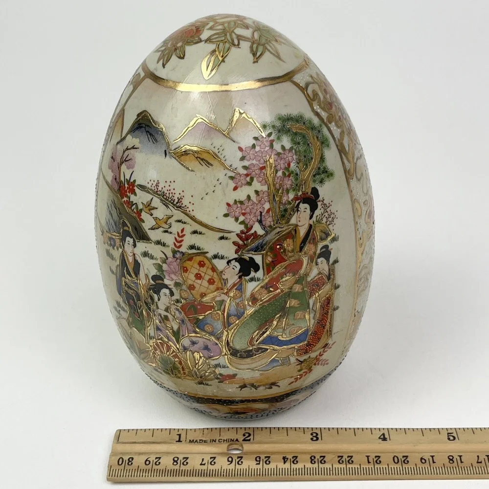 Vtg Royal Satsuma Egg Hand Painted Geisha Porcelain Gilded Hand Painted 6